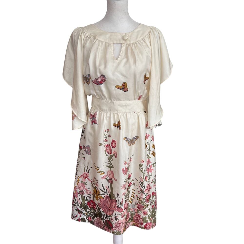 Anthropologie Lil The Road Ahead Dress Ivory Silk Butterflies Womens Size 4